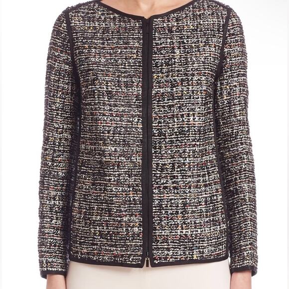 Lafayette 148 Keaton Tweed Blazer Jacket Rainbow Multicolor Pockets Black Petite - Picture 2 of 15